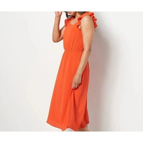 Girl With Curves Regular Chiffon Ruffle Midi Dress Tangerine Small - Picture 1 of 1